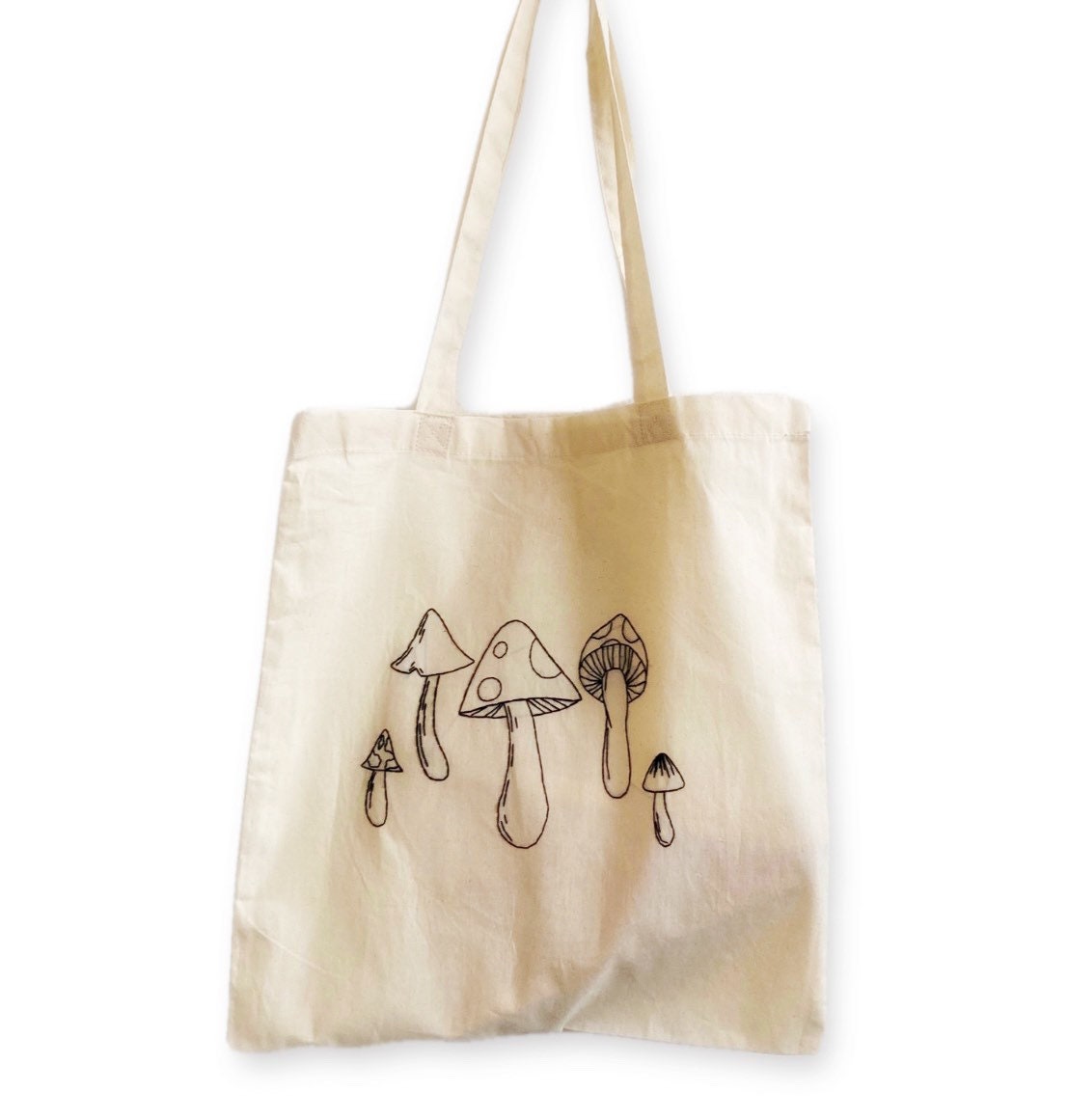Mushroom Line Art Embroidered Tote Bag - Etsy