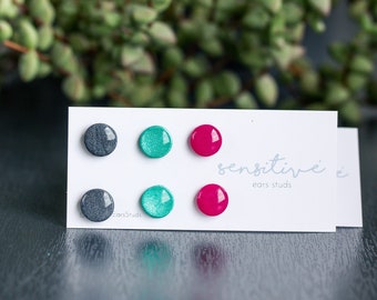 Polymer Clay Color Dot Stud Earrings: Hypoallergenic Plastic Posts
