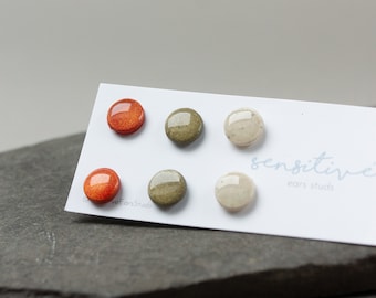 Hypoallergenic Polymer Clay Stud Earrings: Metal Free Plastic Post - 3 Pair Set