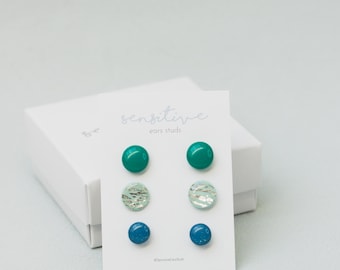 Hypoallergenic Stud Earrings Set: Polymer Clay, Plastic Post - 3 Pairs