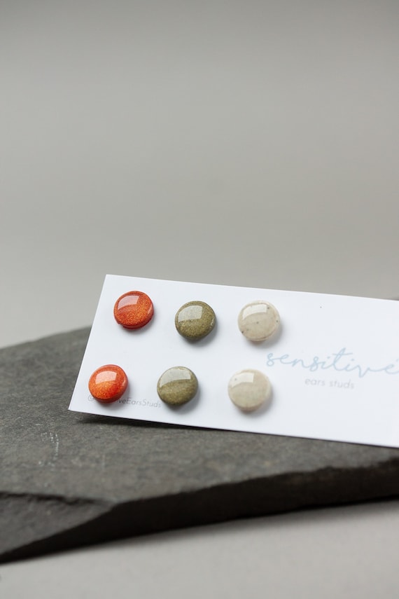 Hypoallergenic Polymer Clay Stud Earrings: Metal Free Plastic Post - 3 Pair Set