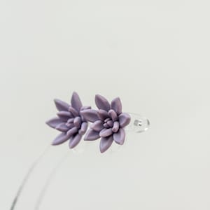 Purple Floral Metal Free Clip-On earring for sensitive ears Succulents clip on Plastic Earrings Hypoallergenic Clip-on