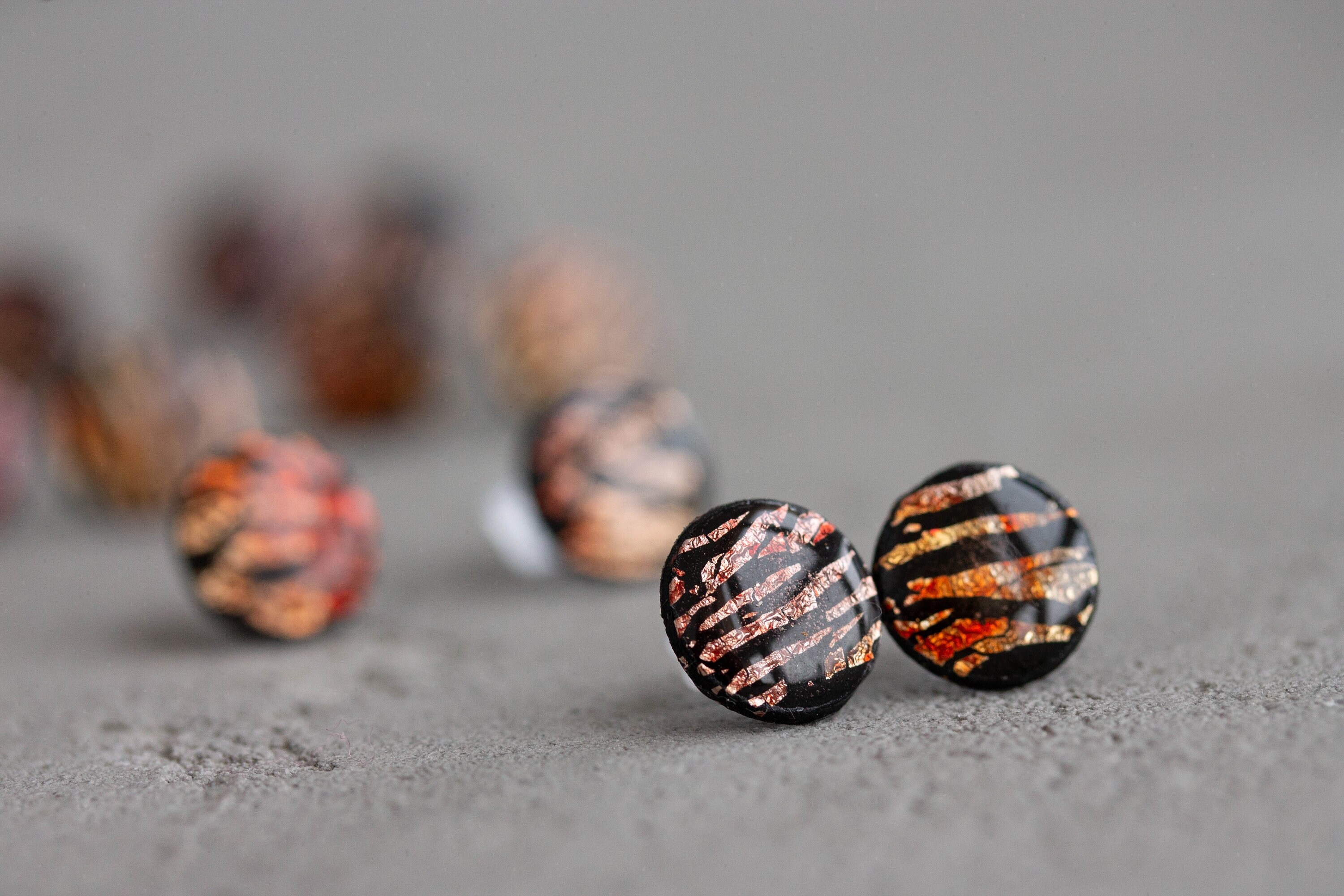 Black Orange Minimalist Stud Earrings Metal Free Stud earring Etsy