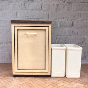 KIT! Dollhouse 1/12 scale miniature trash kitchen cabinet, bins included