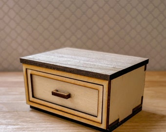 DIGITALE DATEI! Puppenhaus 1/12 Miniatur Küchenbank KIT mit funktionierender Schublade. SVG-Datei