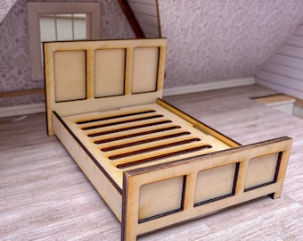 DIGITALE DATEI! Puppenhaus 1/12 Miniatur Bett Bausatz. 3 rechteckige Kopfteile. SVG-Datei