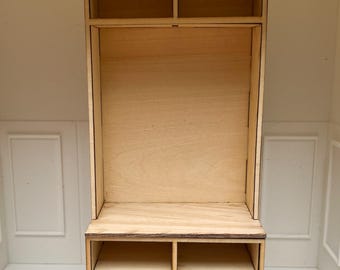 KIT! Dollhouse 1/12 scale miniature entryway cabinet with wicker bins. Bag not included!