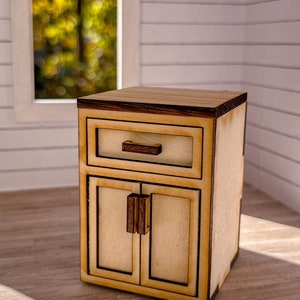 KIT! Dollhouse 1/12 scale miniature kitchen cabinet with 1 drawer and 2 doors. Laser cut. Also available as DIY kit.