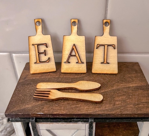 Miniature Maison De Poupée 1/12 - Planche à Découper Et Ustensiles De Cuisine - Bois Et Métal
