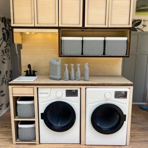 DIGITAL FILE! Dollhouse Laundry Cabinet Kit 1/12 Scale: Miniature Bins & Lights. !! Cleaning supplies and appliances files not included !!