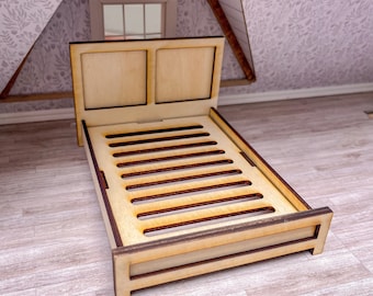 DIGITALE DATEI! Puppenhaus 1/12 Miniatur Bett Bausatz. 2 rechteckige Kopfteile. SVG-Datei