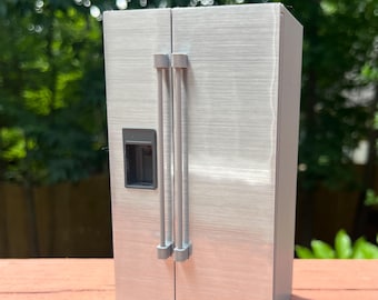 Made to order. Dollhouse 1/12 scale miniature side-by-side fridge with lights, opening doors, removable drawers and ice maker. 3D Printed