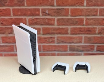Dollhouse 1/12 scale miniature 3D printed Playstation 5 with 2 controllers