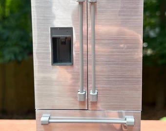 DIGITAL FILE! Dollhouse 1/12 scale miniature french doors refrigerator with lights, opening doors, removable drawers and ice maker. STL file