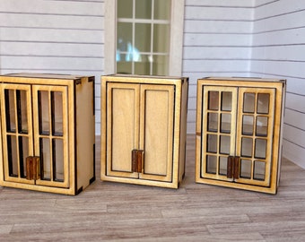 ¡ARCHIVO DIGITAL! Mueble de cocina superior en miniatura para casa de muñecas a escala 1/12 con 2 puertas. Archivo SVG.