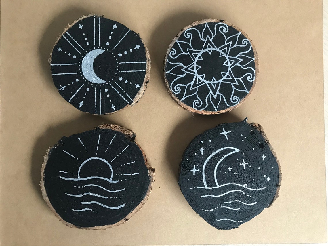 Customizable Hand Painted Wood Coasters Etsy Canada