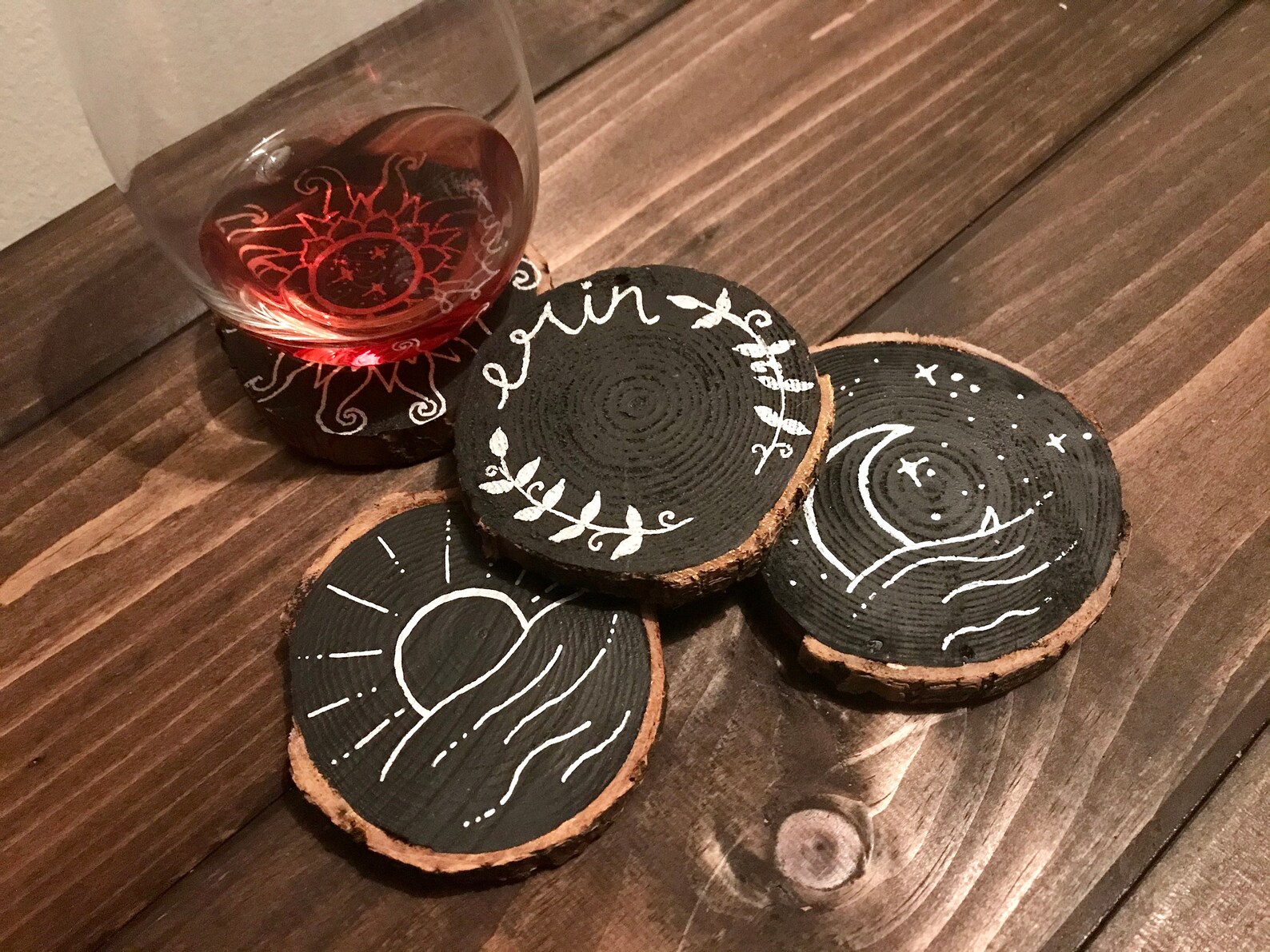 Customizable Hand Painted Wood Coasters Etsy Canada