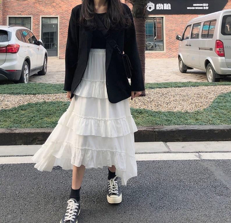 Gothic Lolita Grunge Aesthetic Ruched Ruffles Skirt