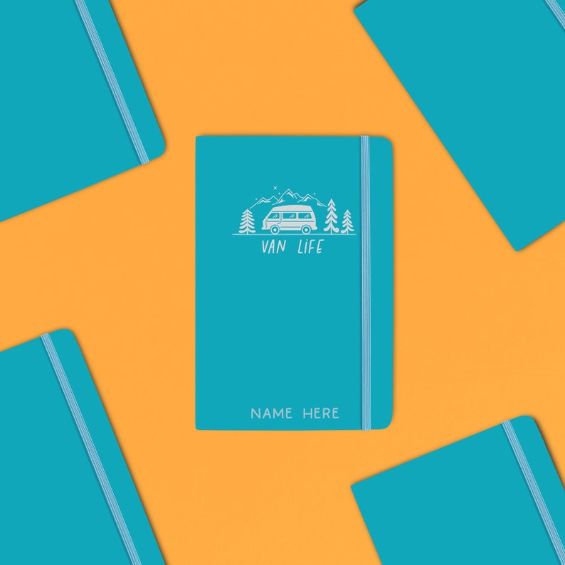 Personalised Van Life - Travel Journal Soft Touch Cyan Notebook - Etsy UK