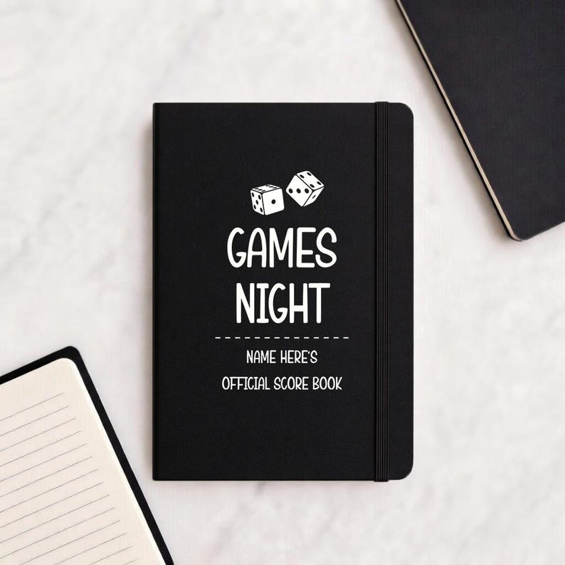 Personalised Games Night Score Book - Black Soft Touch Notebook Bild 1