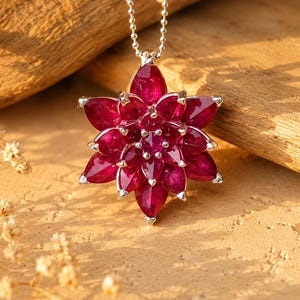 Solid Gold Ruby Lotus Necklace: July Birthstone Jewelry, Daınty Birthstone Necklace, Ruby Jewelry