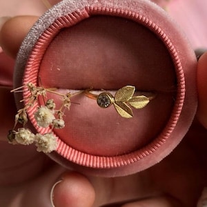 14K Solid Gold Leaf Ring, Dainty Nature-Inspired Zircon Ring, Gold Botanical Jewelry, Bohemian Ring, Promise Ring, Nataure Inspired Gift
