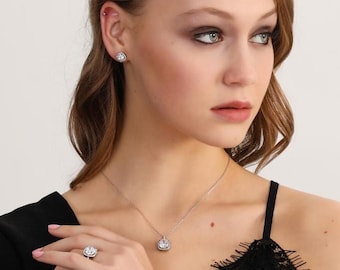 Silver best selling women necklace ring earrings with zircon stone