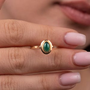 14k Solid Green Agate Ring, Elegant Gold Green Agate Jewelry, Dainty Green Gemstone Ring, Green Agate Engagement Ring, Gift for Her