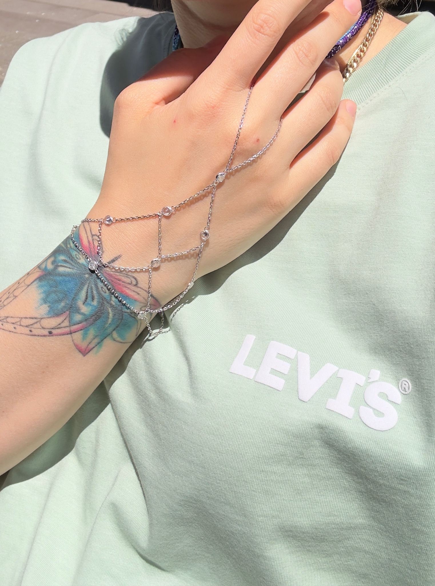 Zircon Spider Web Hand Chain Bracelet, Statement Slave