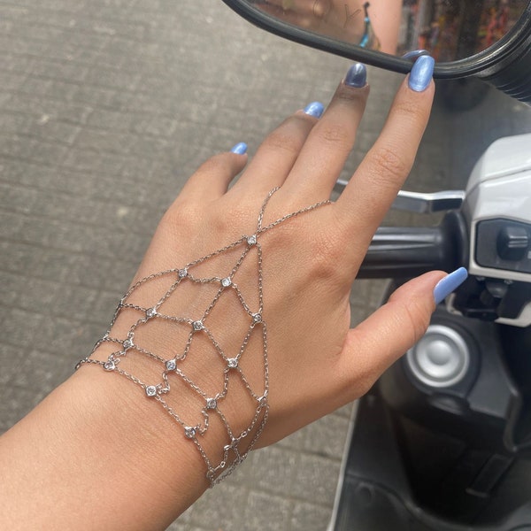 Hand Chain Bracelet For Woman Gift Jewellery, Sahmeran Hand Chain Bracelet, 925 Sterling Silver Hand Chain Slave Bracelet, Women's Day Gifts