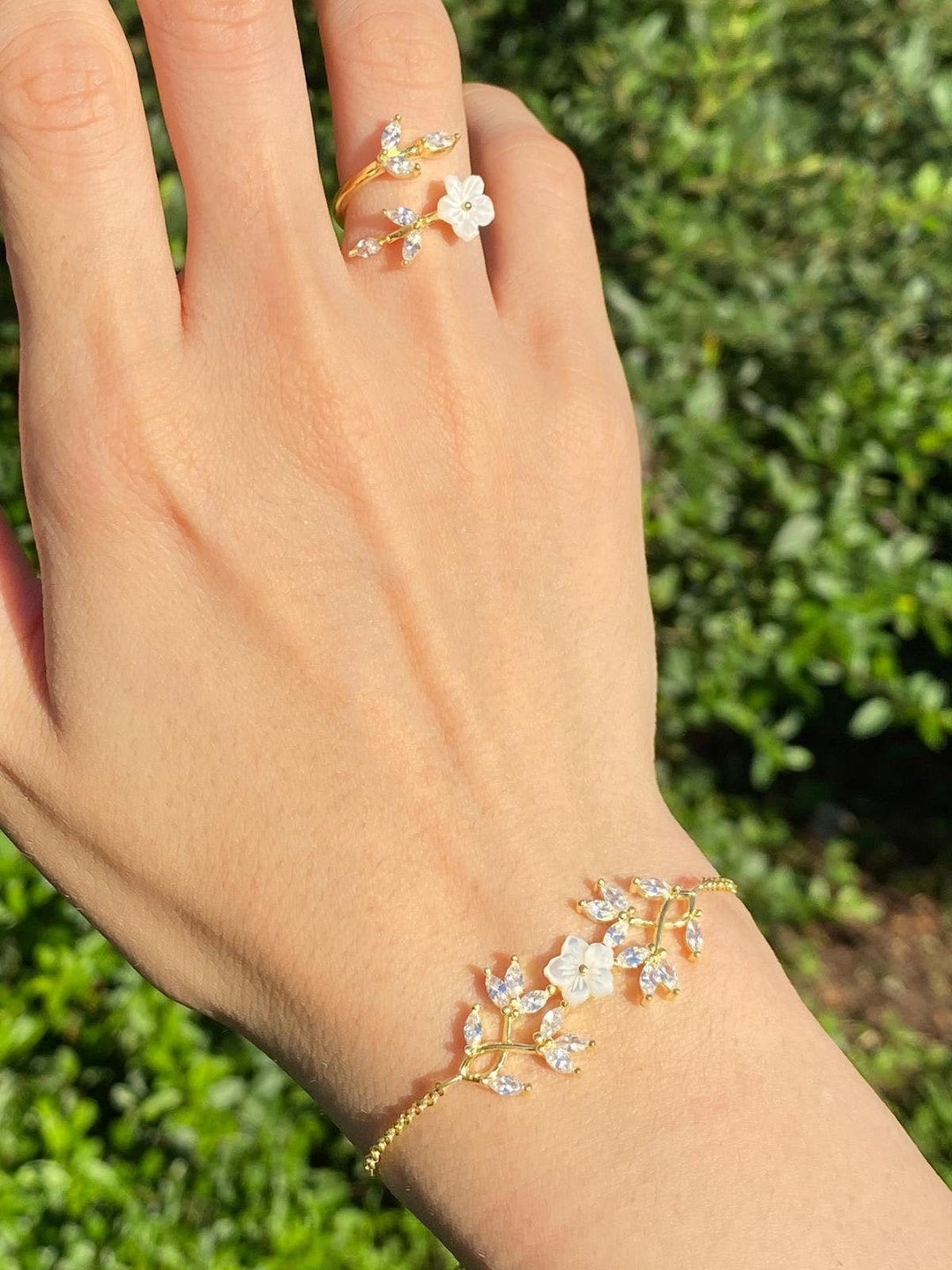 925K Sterling Silver Flower Bracelet, Magnolia Twig Silver