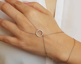 Bracelet esclave, chaîne de main, chaîne de main en argent 925, bijoux de corps chaîne de main en or rose, cadeau de fête des mères et d'anniversaire, idées pour femme,