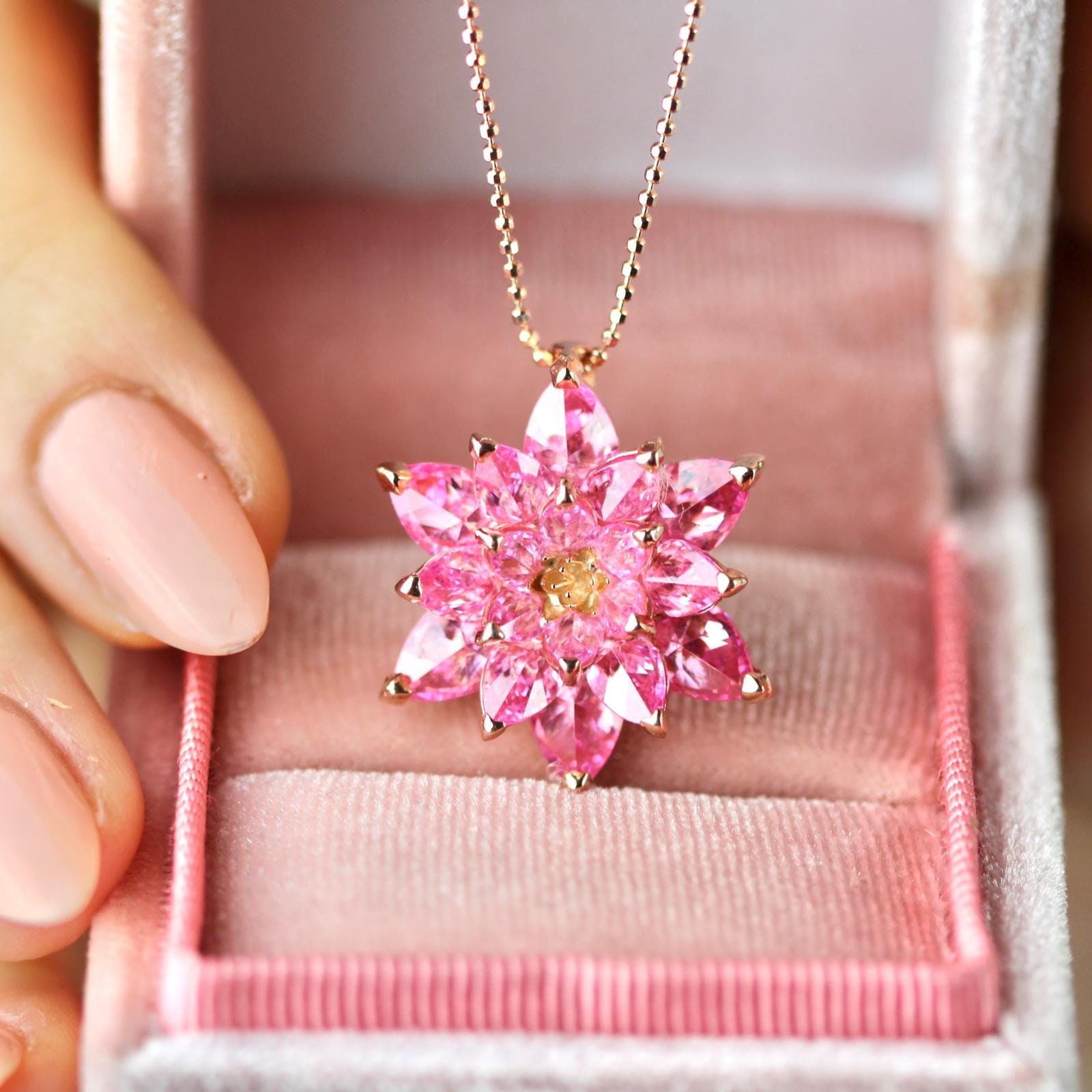 Rose Quartz Lotus Flower Necklace: Spiritual Lotus Pendant