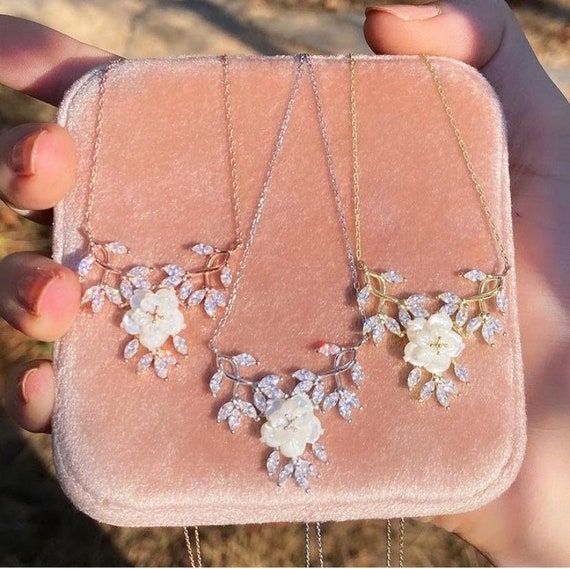 Solid Gold Dainty Sakura Flower Necklace, Cottagecore Floral Solid Gold Dainty Sakura Flower Necklace, Cottagecore Floral