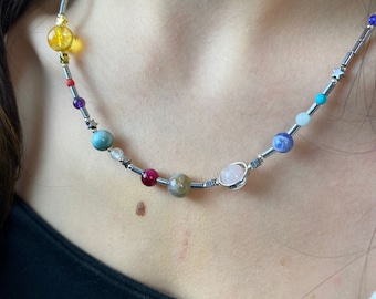 Planeten-Halskette aus 925er Silber, Edelstein-Halskette im Boho-Stil für Frauen, himmlische Edelstein-Halskette, Geschenkidee für Muttertage, Halskette-Geschenk für die beste Freundin