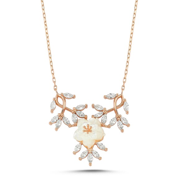 Romantic Sakura Blossom Necklace, Mother of Pearl