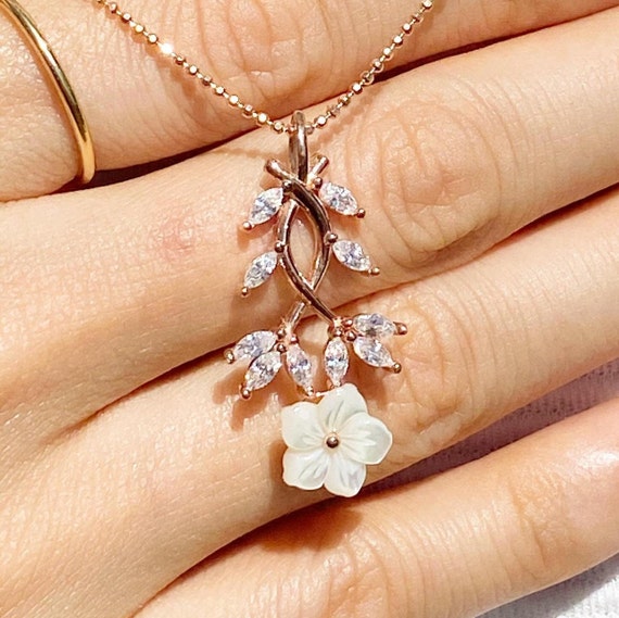 Sterling Silver Sakura Flower Necklace, Pearl Blossom