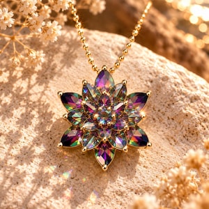 Colgante Flor de Loto Topacio Místico | Idea Regalo Día de la Mujer | Joyería Espiritual & Meditación | Piedra Natural