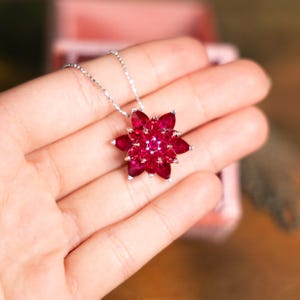 Rubinhalsband, Lotushänge, Present till mamma, Smycken med födelsesten i juli, Meningsfull present till henne, Guld- eller silverhalsband till mamma