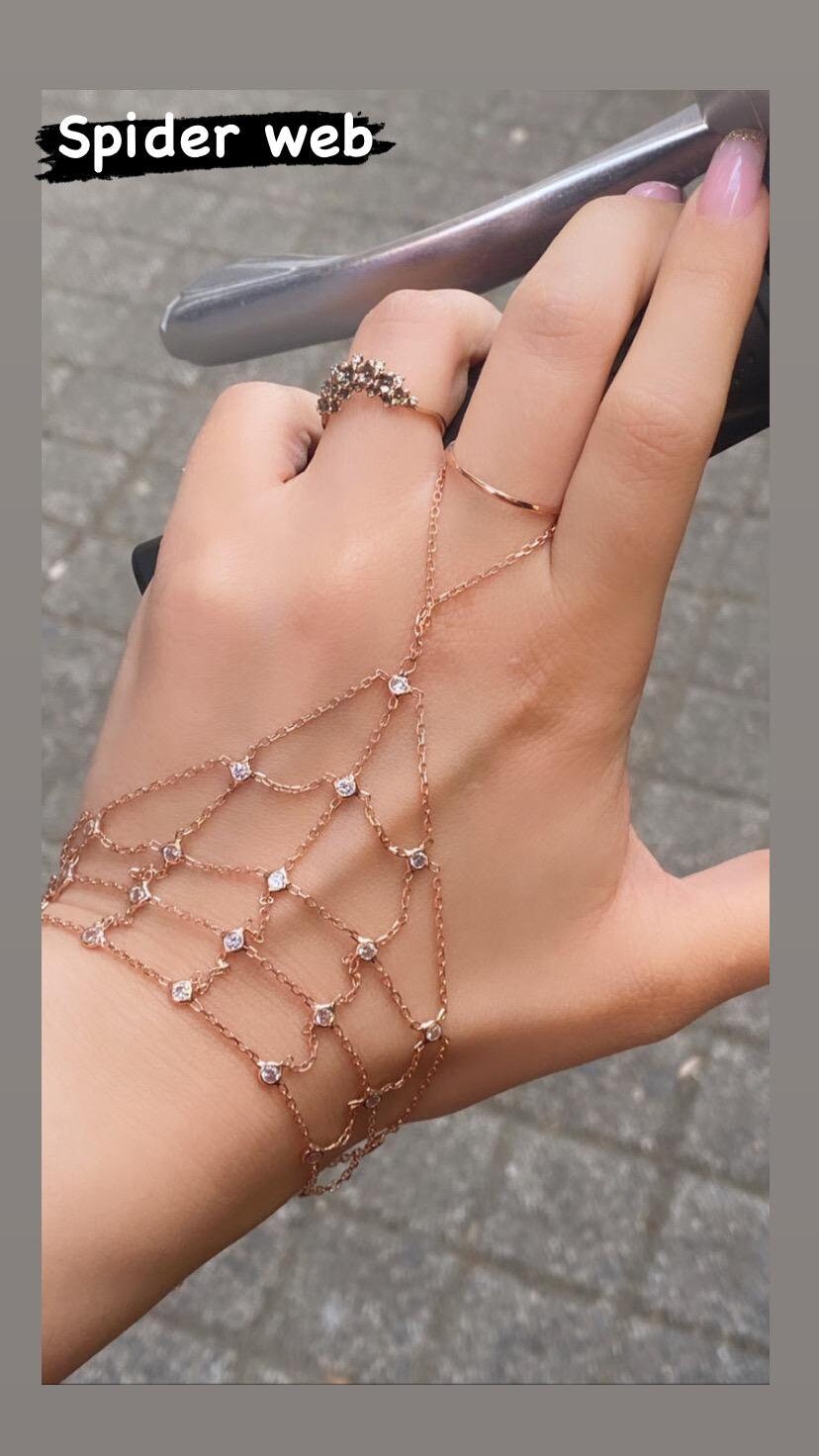 Zircon Spider Web Hand Chain Bracelet, Statement Slave