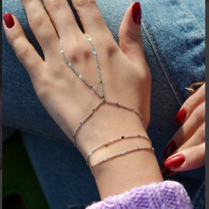925k Sterling Silver Hand Chain, Gold Plated Dainty Finger Bracelet,  Layered Slave Bracelet for Women, Boho Festival Jewelry, Gift for Her