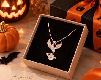 925K Silver Phoenix and Sakura Necklace: Rebirth Bird Pendant