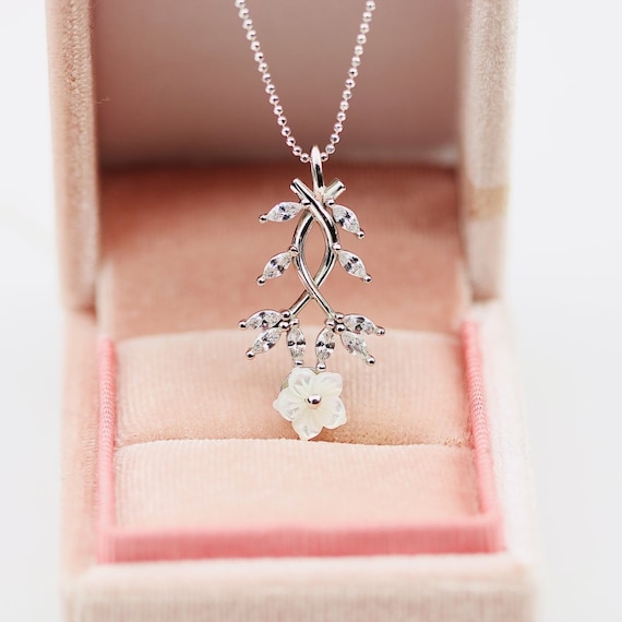 Sterling Silver Sakura Flower Necklace, Pearl Blossom