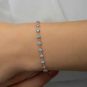 Aquamarine Tennis Bracelet Women, Minimalist Blue London Bracelet, Dainty Tennis Bracelet, Aquamarine Jewelry for Women, Gift for Her