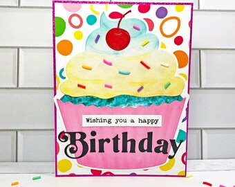 Cupcake Birthday Card, Handmade Birthday Card, Happy Birthday Card, Birthday Card for Her, Birthday Card for Child