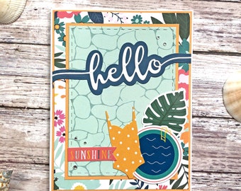 Hello Card, Summer Card, Just Because Card, Miss You Card, Greeting Card, Handmade Card, Friendship Card