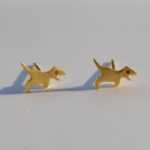 Sterling Silver 925 Pair of Yellow Gold Plated Mini Dinosaur T-REX Stud Earrings - Piercing Earrings