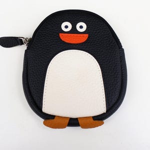 Echtes Leder Entzückende Schwarz-Weiße 13x 11 cm Pinguin Geldbörse Mit Schlüsselring