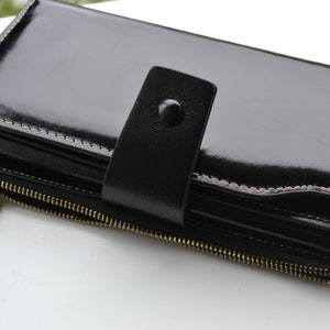 Cuero genuino Gran cartera multifuncional negro, bronceado o marrón