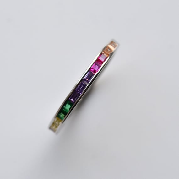 Sterling Silver CZ 4mm Channel-Set Colorful Rainbow Adjustable Bracelet Sterling Silver CZ 4mm Channel-Set Colorful Rainbow Adjustable Bracelet